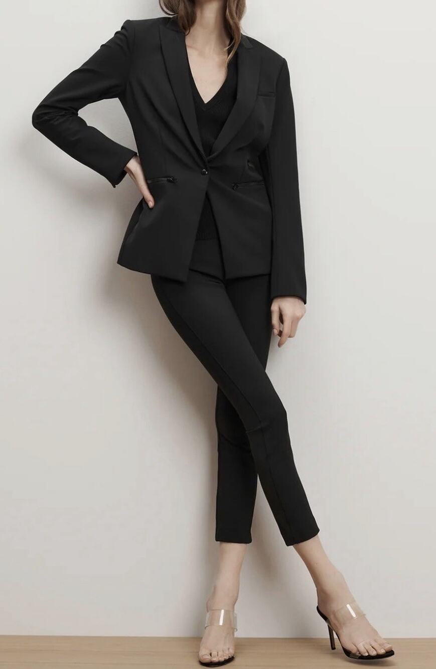 Veronica Beard Zip Back Scuba Pant 6 Black Cropped Slim Fit Skinny $295